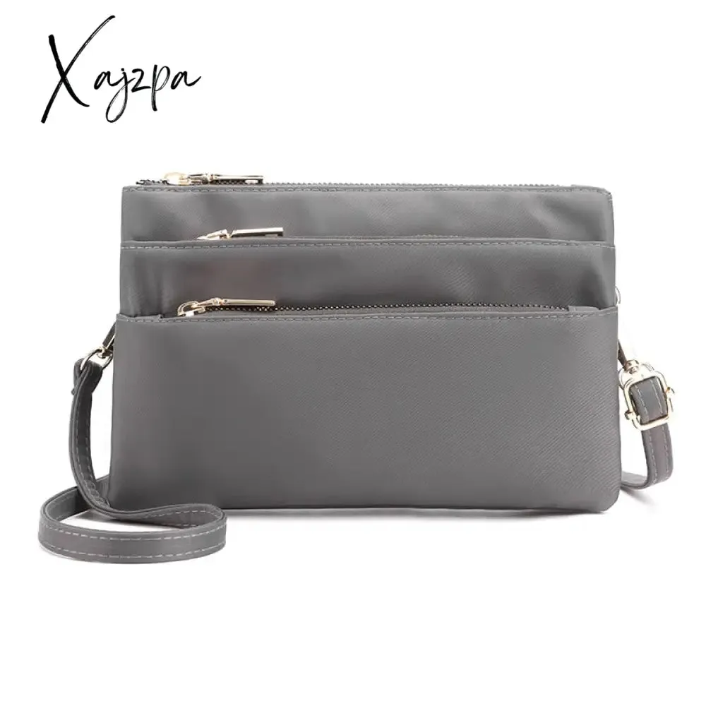 Xajzpa - Fashion Nylon Shoulder Bag Woman Solid Waterproof Zipper Messenger Bag Black Multi-pocket Versatile Purses And Handbags Sac