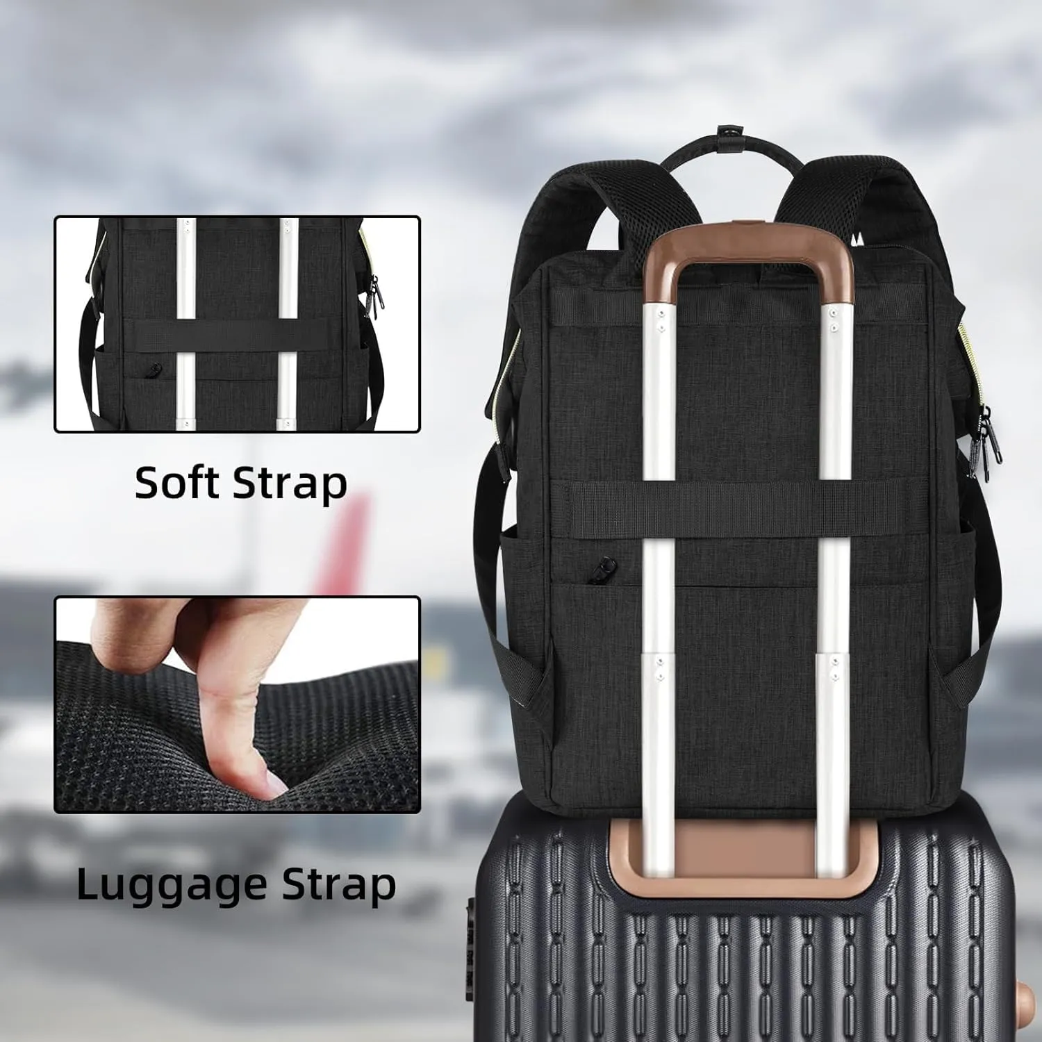 Ytonet Laptop Backpack Women, 17.3 Inch Large Bag for Women Travel Bag with Laptop Compartment USB Charging Port, RFID Anti-Theft Water Resistant Work Backpack Purse, Black