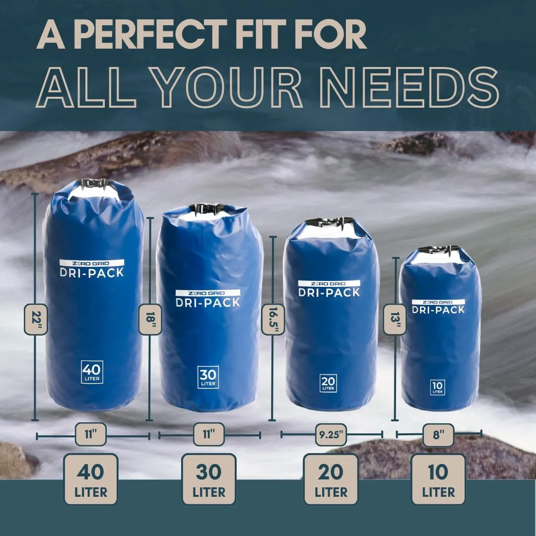 Zero Grid Waterproof Dry Bag - Floating Roll Top Drybag Keeps Dry 10L/20L/30L/40L Sizes for Backpacking, Kayaking, Boating, Camping, Fishing, Hiking, Made from Tough 500D Material