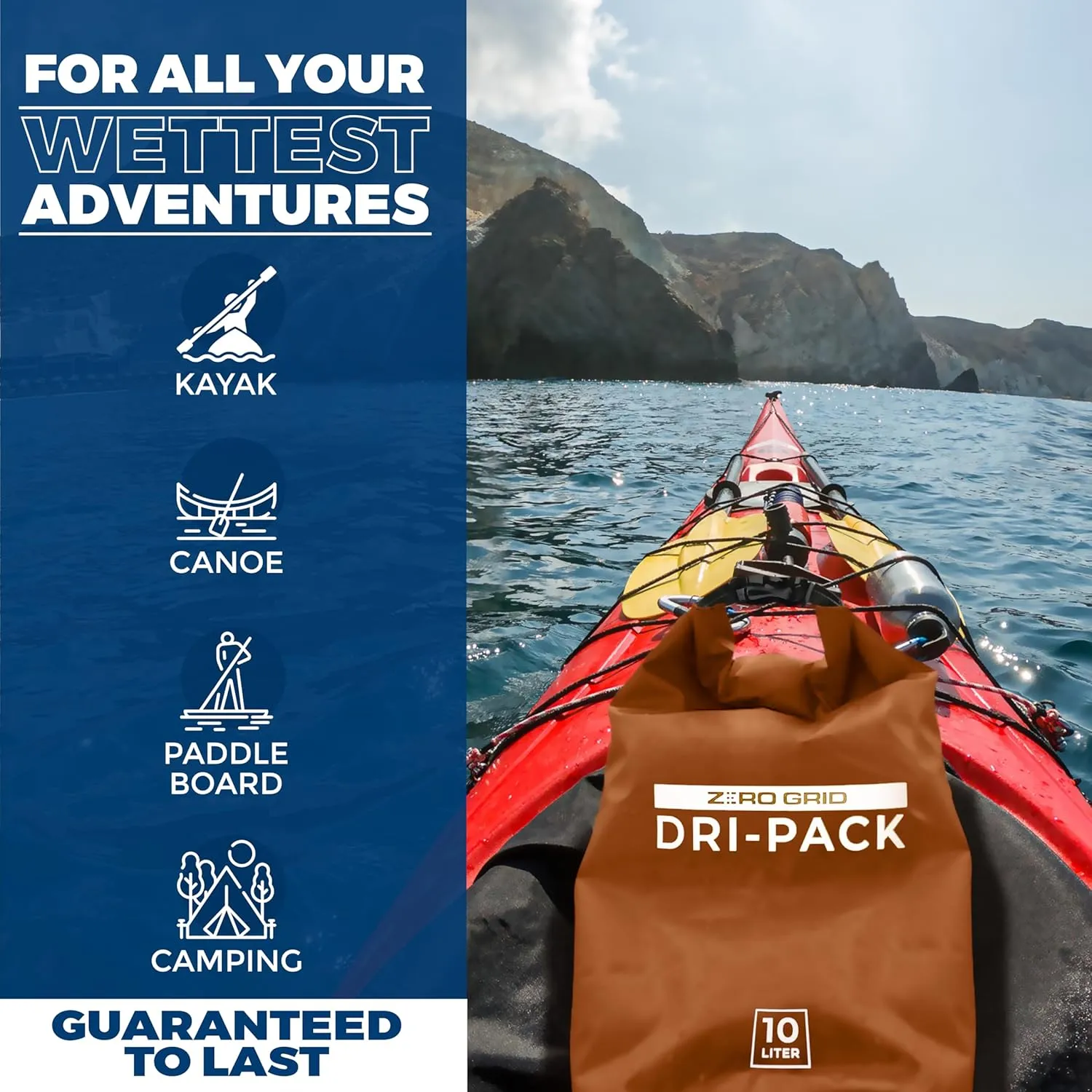 Zero Grid Waterproof Dry Bag - Floating Roll Top Drybag Keeps Dry 10L/20L/30L/40L Sizes for Backpacking, Kayaking, Boating, Camping, Fishing, Hiking, Made from Tough 500D Material