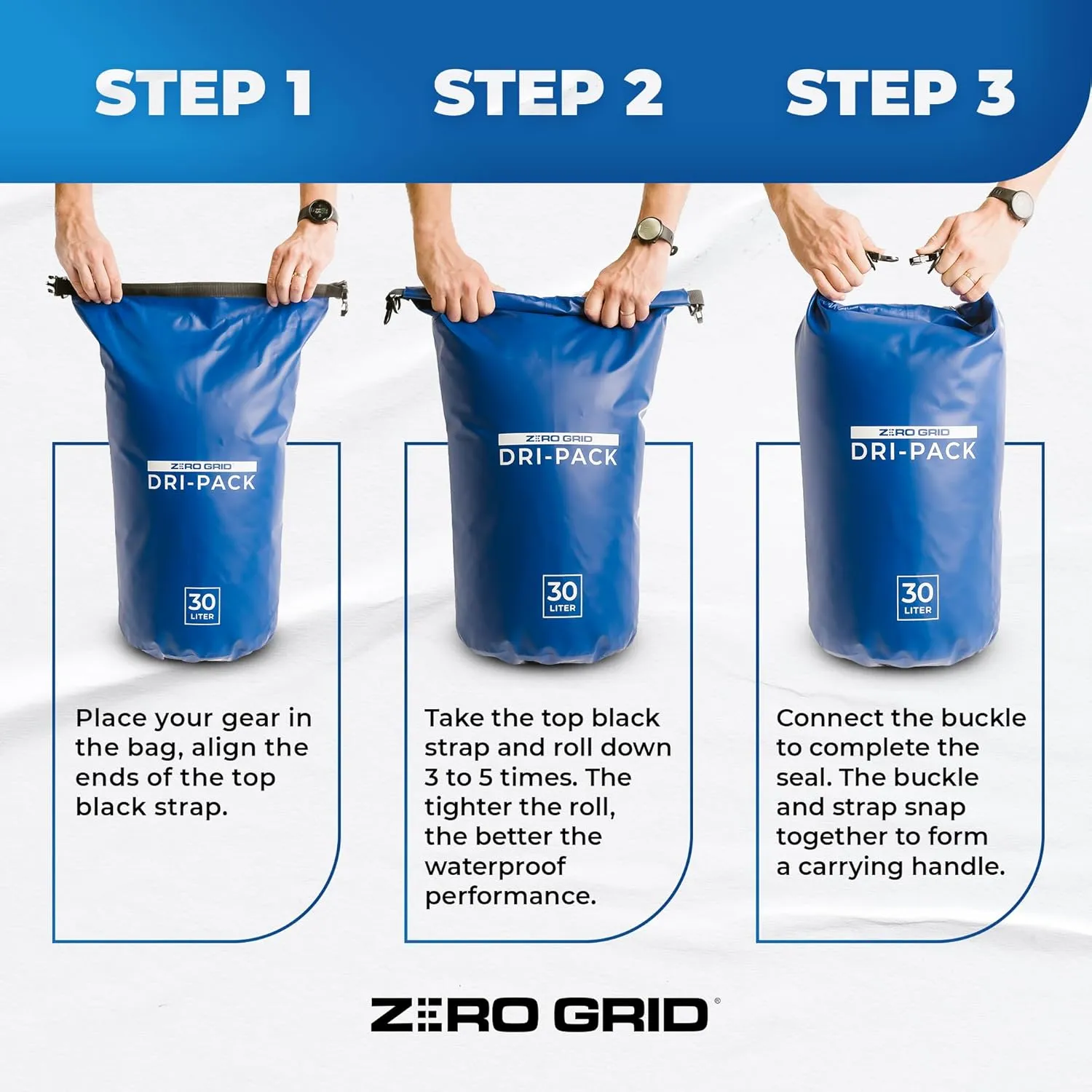 Zero Grid Waterproof Dry Bag - Floating Roll Top Drybag Keeps Dry 10L/20L/30L/40L Sizes for Backpacking, Kayaking, Boating, Camping, Fishing, Hiking, Made from Tough 500D Material