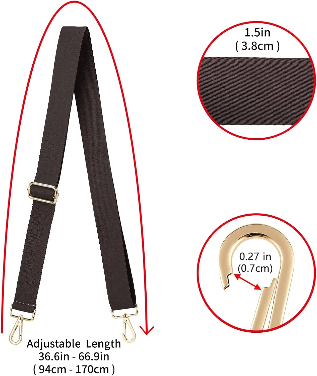 ZOOEASS Wide Shoulder Strap (Solid),Adjustable Replacement Belt Crossbody Canvas Bag Handbag